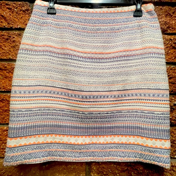 Dalia Tweed Geometric Lined Ivory & Orange & Gray Mini Skirt W Zipper Size 4 - Picture 14 of 14